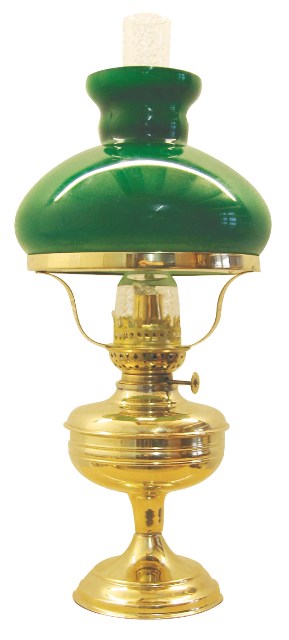 Lampe à pétrole en laiton - avec abat-jour en verre vert - Luminaires & lampes