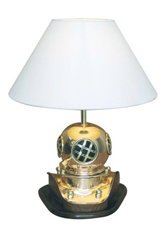 Lampe marine  Casque de scaphandrier - électrique 230V - cuivre-laiton-bois - Luminaires & lampes